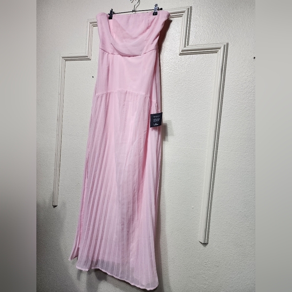 Lulus Celebratory Aesthetic Blush Pink Pleated Strapless Maxi Dress L Wedding - Picture 7 of 9